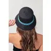 STRAW BUCKET HAT WITH TURQUOISE CHAIN BAND