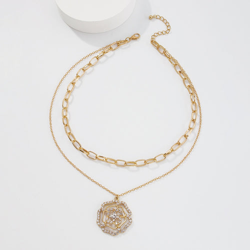 Gold Rhinestone Flower Necklace