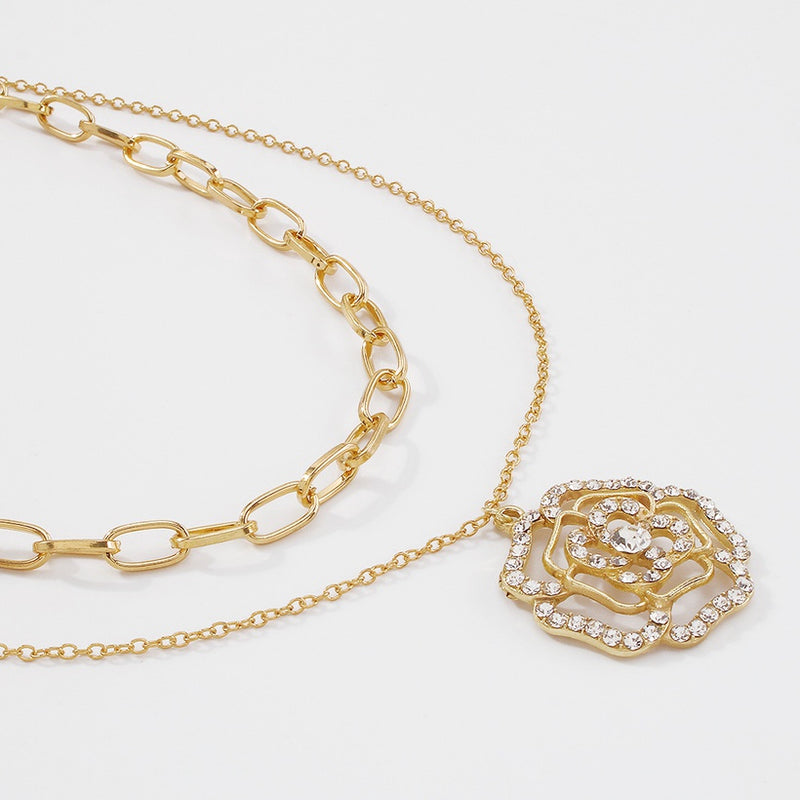 Gold Rhinestone Flower Necklace