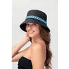 STRAW BUCKET HAT WITH TURQUOISE CHAIN BAND