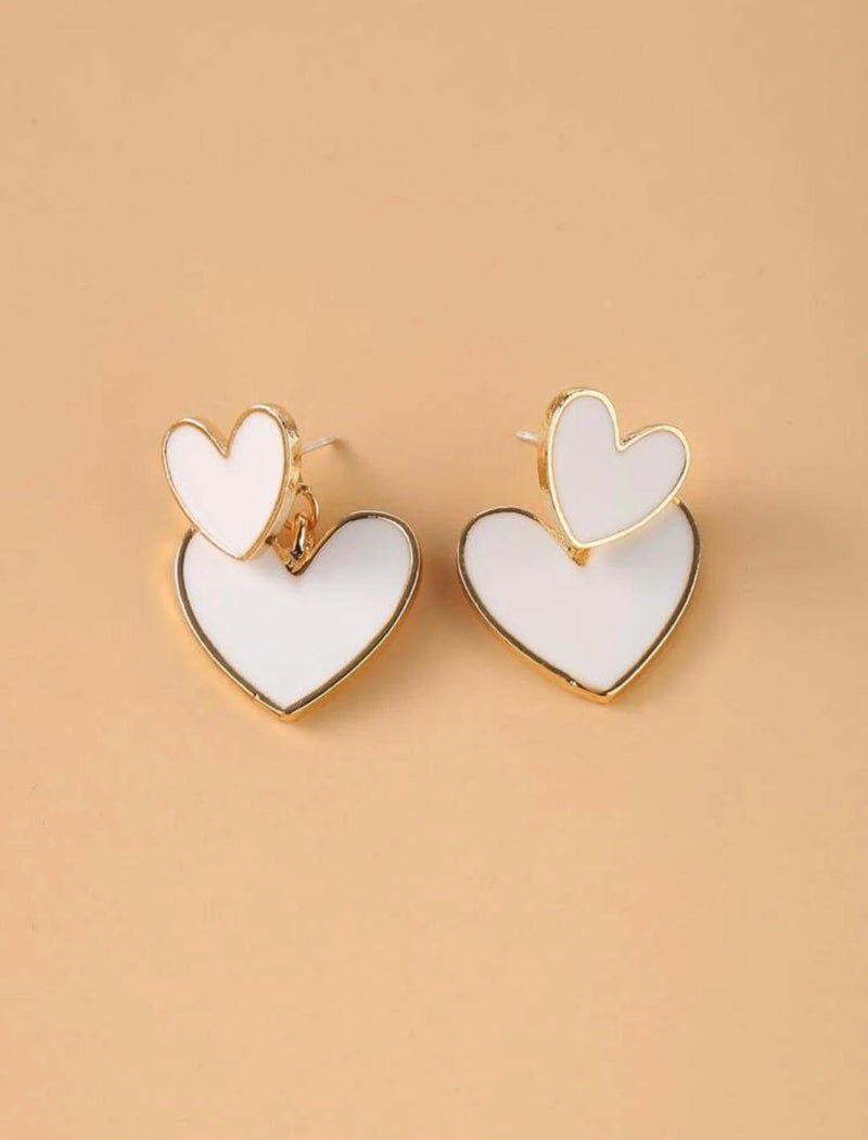 White Double Heart Earrings