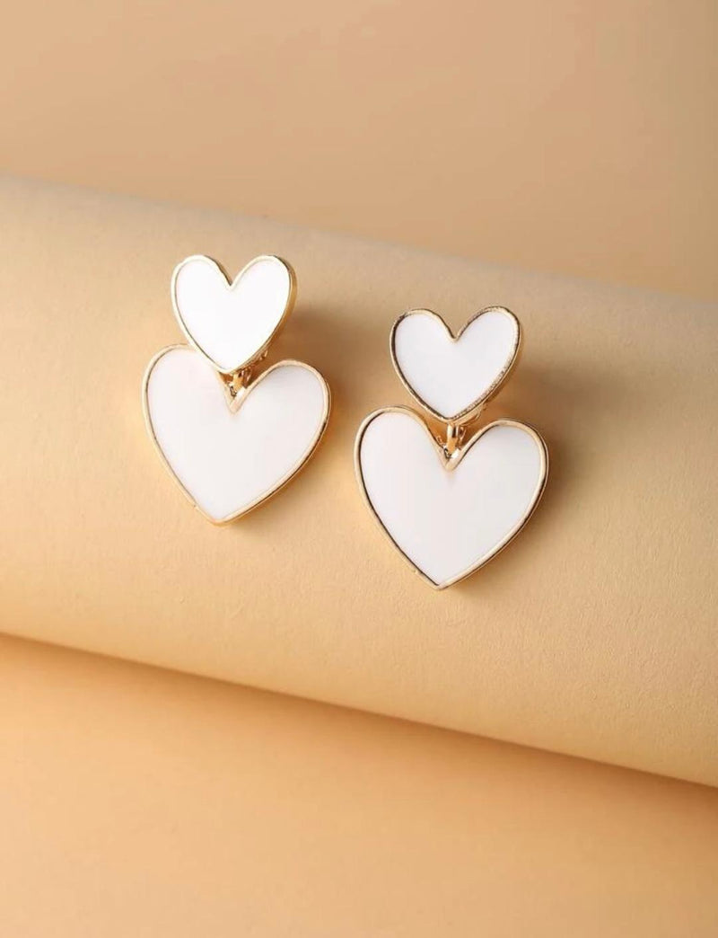 White Double Heart Earrings